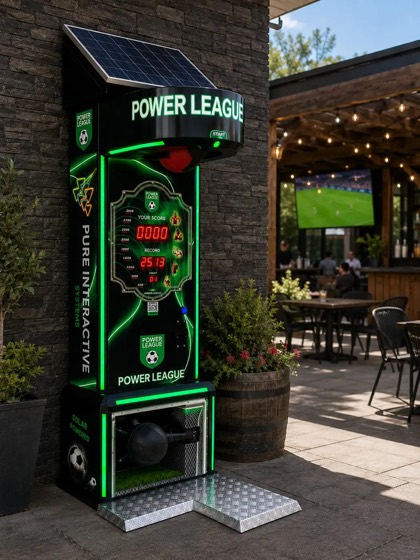 Solar Power League football machine on a venue patio