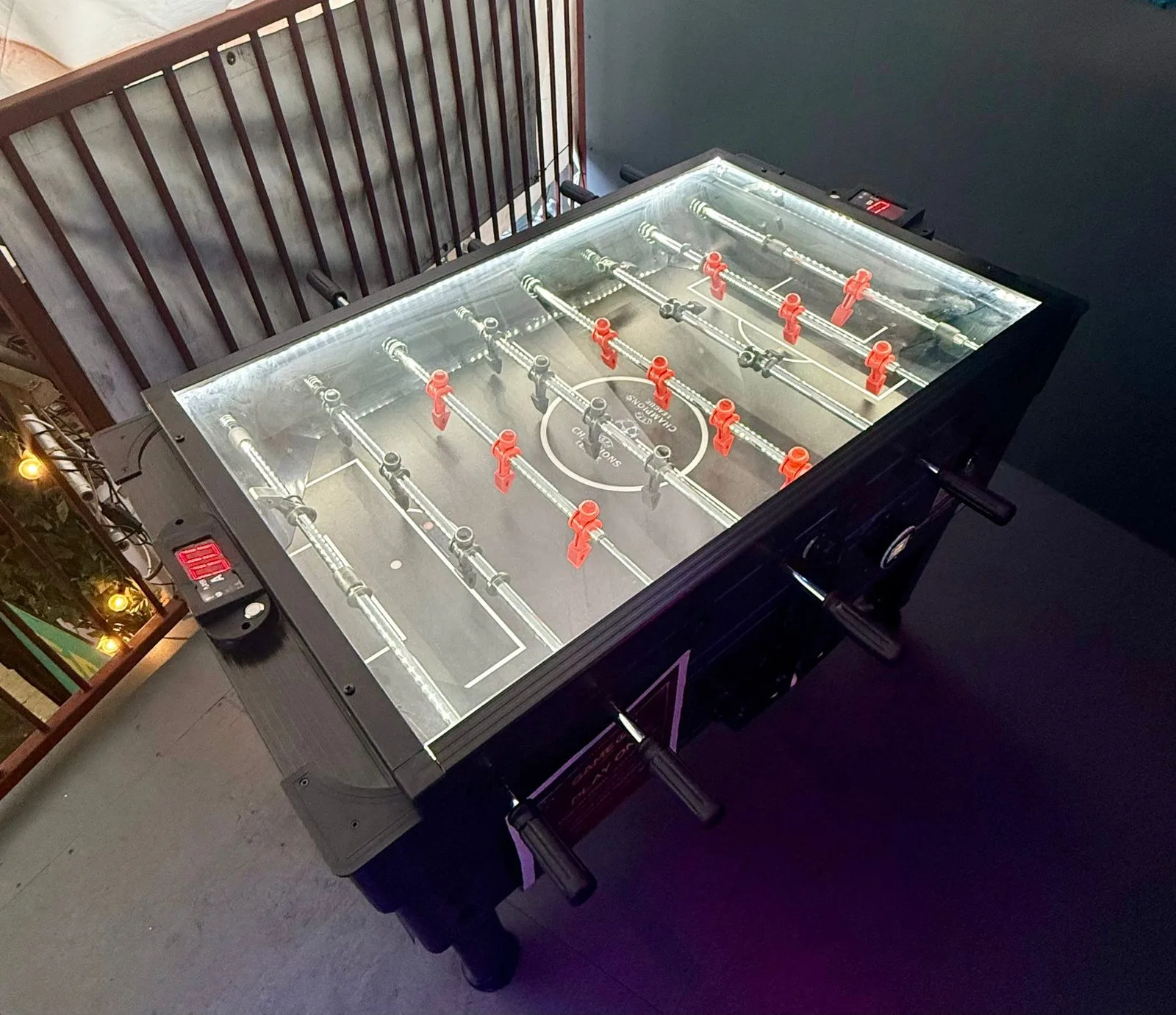 Soccer Pro table football on its own, red players, top-down view